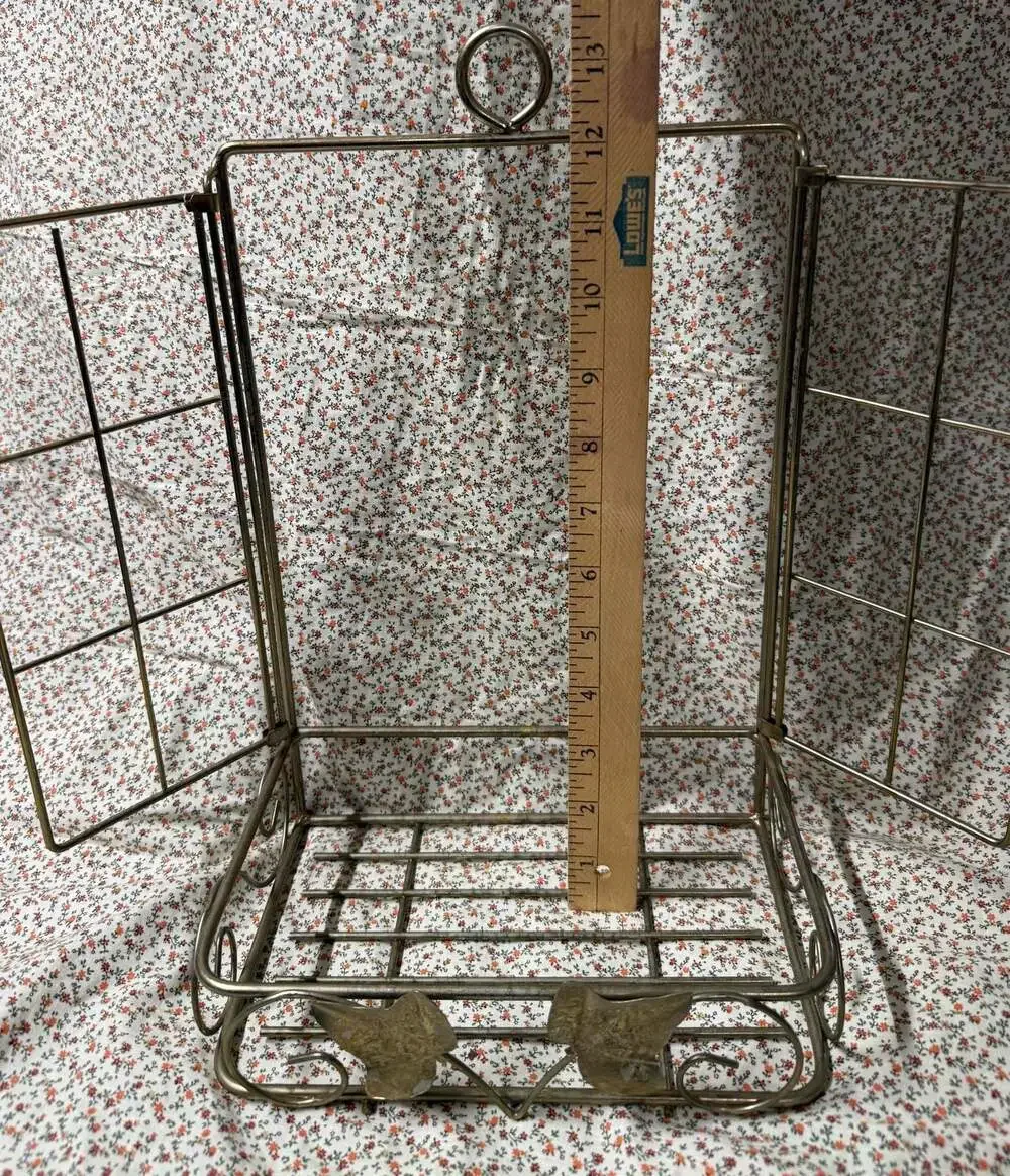 Vintage brass tone Wall Hanging Shelf with Swinging Doors and Ivy Leaf Detail